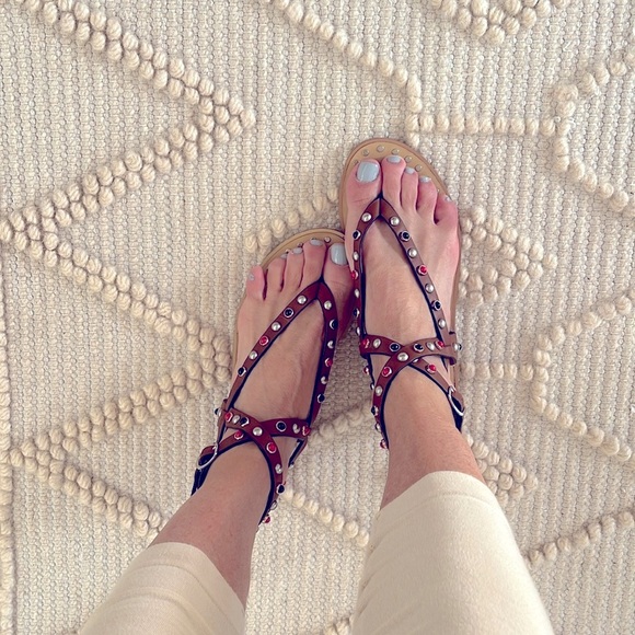 Anthropologie BWT Bibi Lou with multicolor studs Great Statement flat sandal ♥️ - Picture 4 of 12